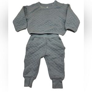 Bums & Roses Infant Boy Blue Quilted Sweatsuit Cotton Matching Set EUC 0-6 Month